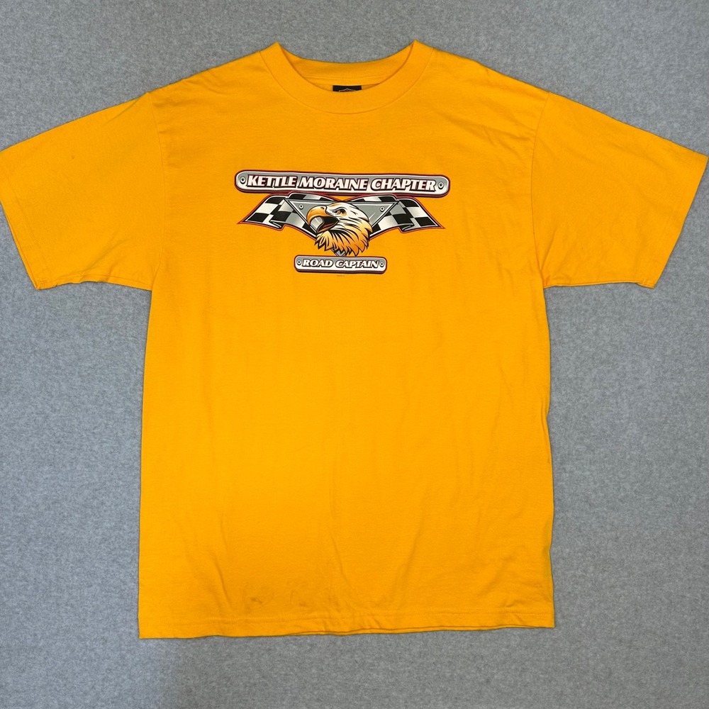 Vintage Harley Davidson Kettle Moraine Road‎ Captain T-Shirt Yellow XL Holoubek